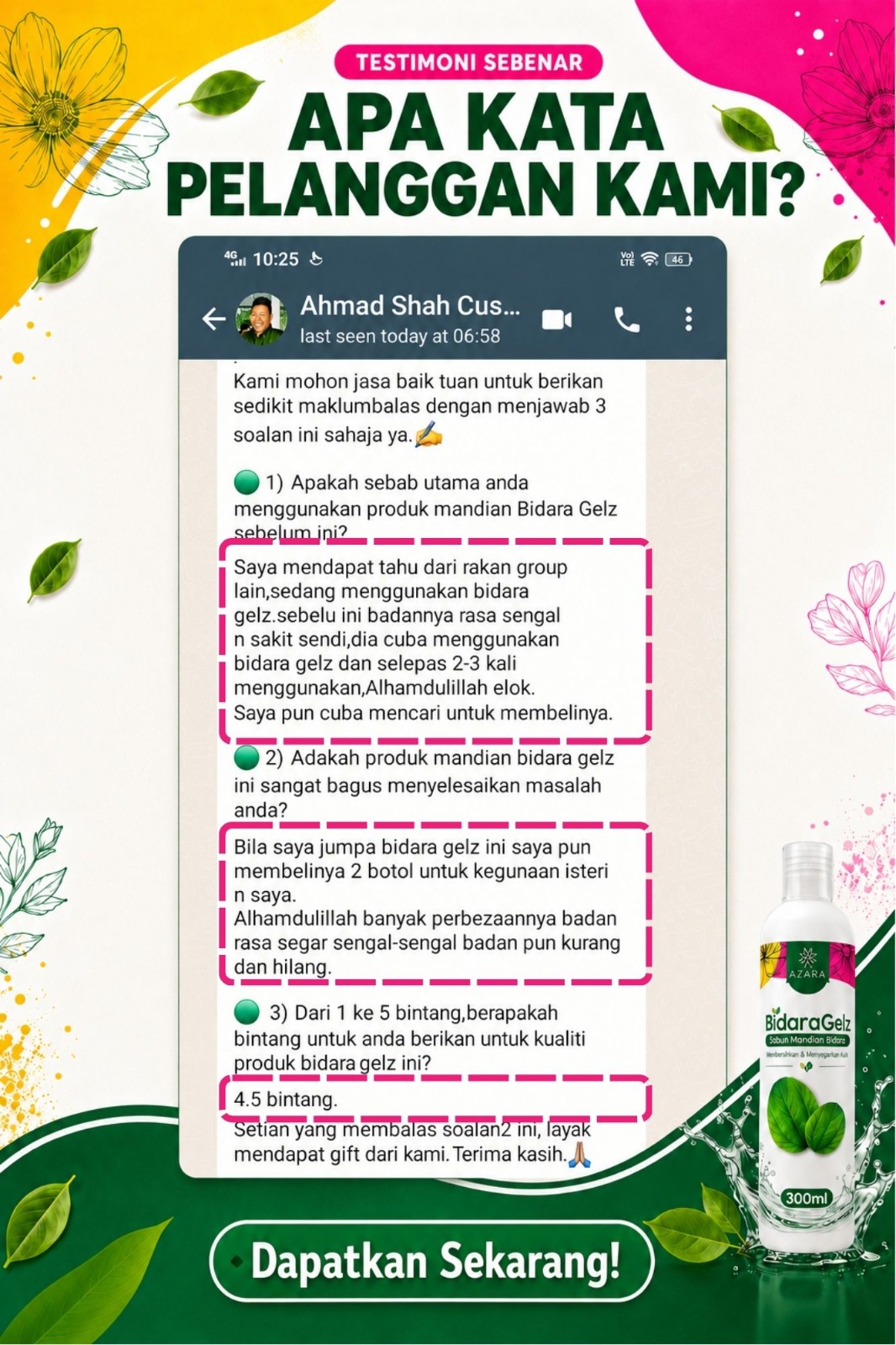 Testimoni pengguna BidaraGelz