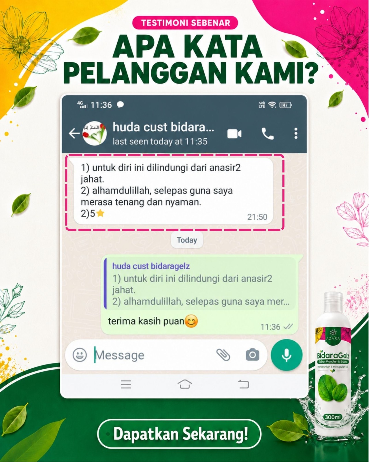 Testimoni pengguna BidaraGelz
