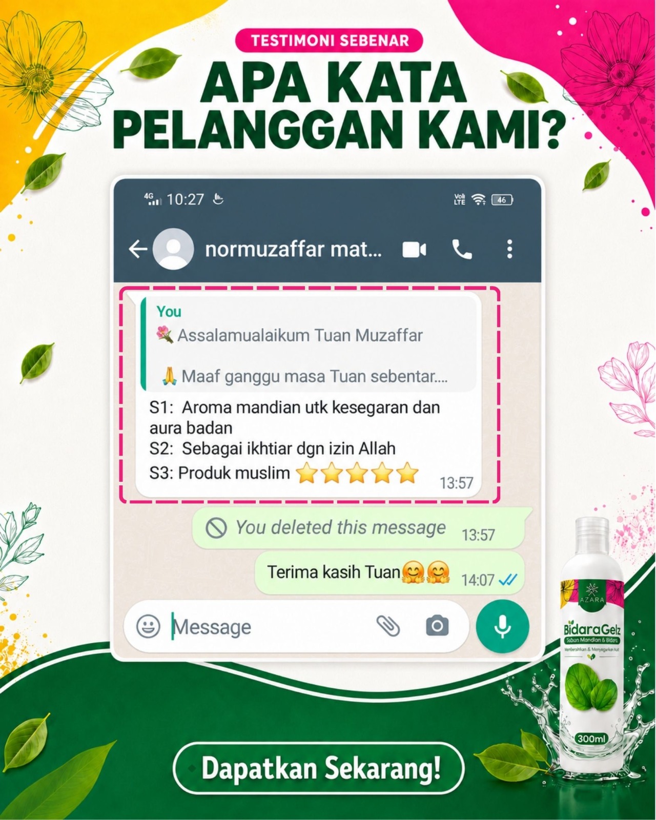 Testimoni pengguna BidaraGelz