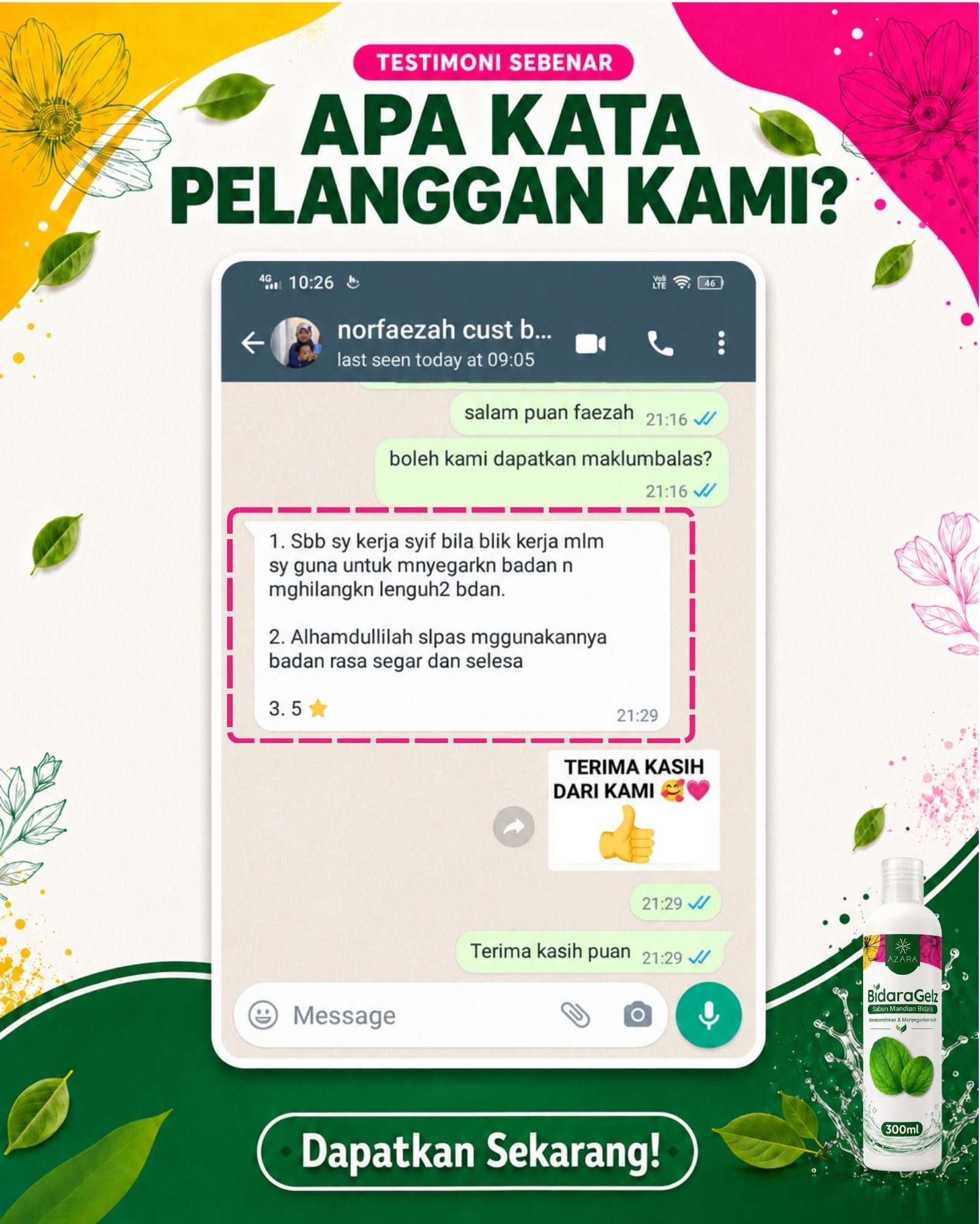 Testimoni pengguna BidaraGelz